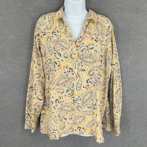 J.Jill Tops - J.Jill Top Womens Sz L Paisley Print Button-Up Long Sleeve Collar Shirt Beige‎